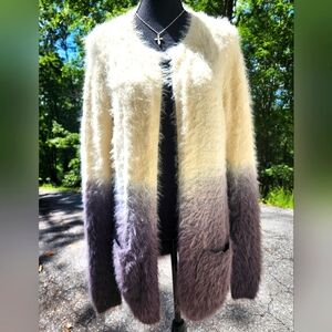 Fuzzy Open Front Tunic Length Cardigan